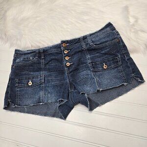 LEI Ashley Low Rise Blue Denim Shorts Size 15 Frayed Hem Daisy Dukes L.E.I.